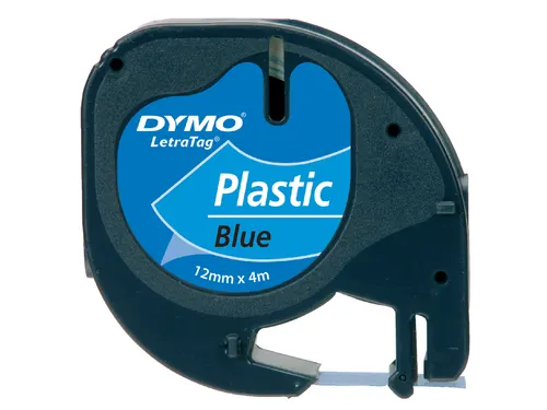 Labeltape Dymo Letratag 91205 Plastic 12mm Zwart Op Blauw