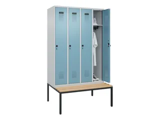 locker met bank,HxBxD 2120x1200x815mm,4vak,vak B 300mm,draaigrendel - 1