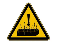 waarschuwingsbord,v. binnen/buiten,Waarschuwing voor hete stoffen,PVC