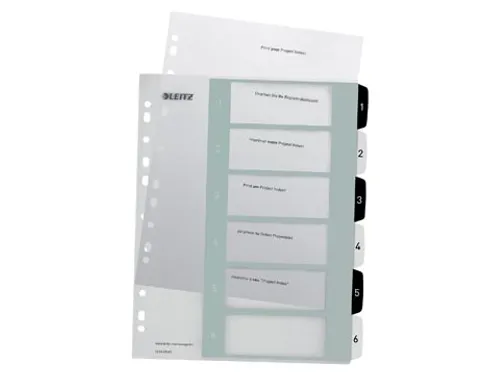 WOW printbare index, 6 tabs, zwart-wit