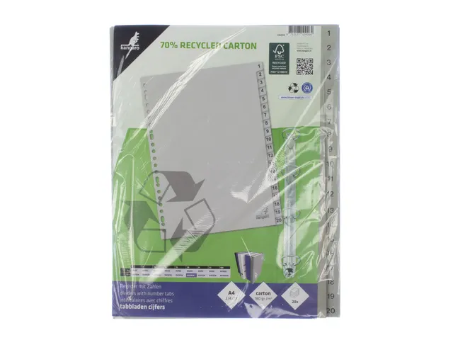 Tabblad ECO Kangaro A4 cijfers 180 grams grijs karton 23-gaats 20-deli