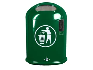 Afvalbak staalplaat met asbak 45 liter ovale opening veerklep mosgroen - 3