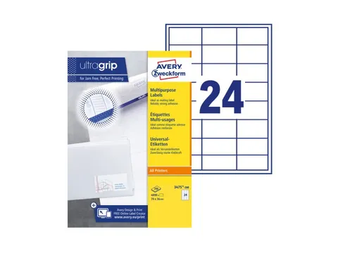 Etiket Avery Zweckform 3475-200 70x36mm wit 4800stuks