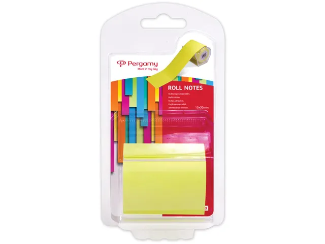 Memoblok op Rol Roll notes 10mx50mm neon geel