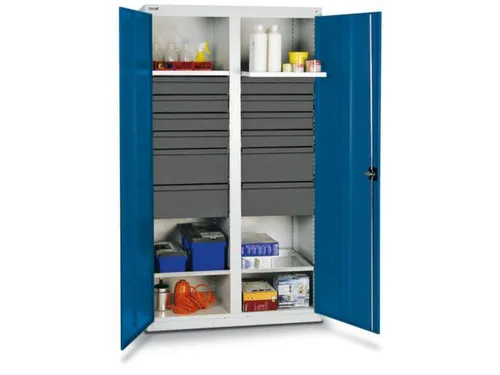 Materiaalkast 1800x1000x500mm 4legborden Uitschuifbaar 12laden Ral5010