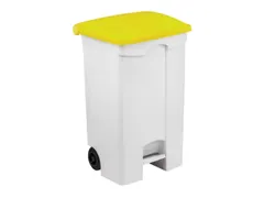 Contitop,mobiele afvalbak met pedaal 90L wit/geel/VE:3