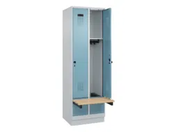 locker met bank,HxBxD 1950x600x815mm,2vak,vak B 300mm,draaigrendel