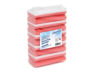 Schuurspons Cleaninq met greep 140x70x42mm rood/wit 5 stuks - 1