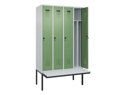 locker met bank,voor scheiding van kleding,HxBxD 2120x1200x815mm,4vak