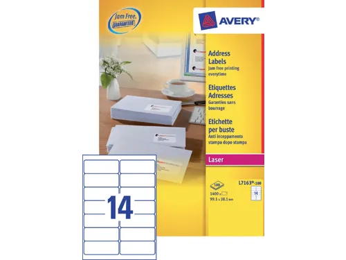Adresetiket Avery QuickPeel L7163-100 99.1x38.1mm Wit 1400 Stuks