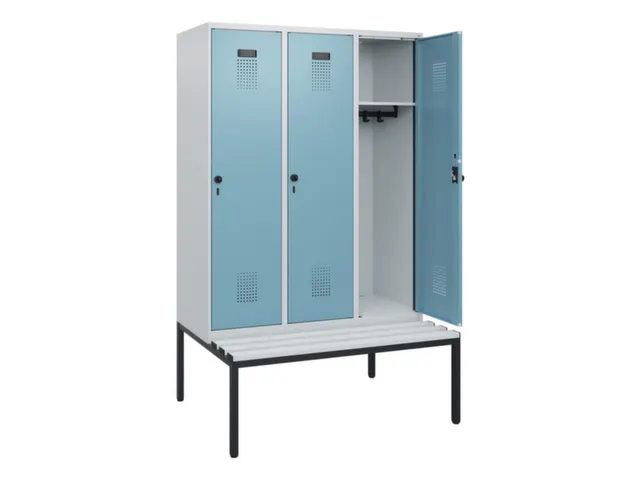 locker met bank,HxBxD 1950x1200x815mm,3vak,vak B 400mm,draaigrendel