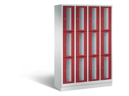 Lockerkast 1800x1190x500mm 4x3 vakken Cilinderslot, Sokkel, RAL3003