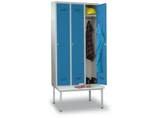 locker met bank,HxBxD 2150x1200x500mm,3vak,RAL7035,front RAL5012 - 1