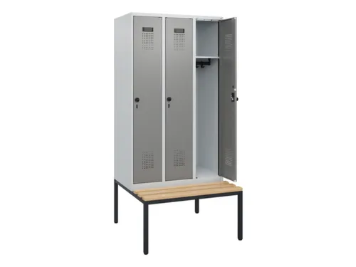 locker met bank,HxBxD 1950x900x815mm,3vak,vak B 300mm,draaigrendel