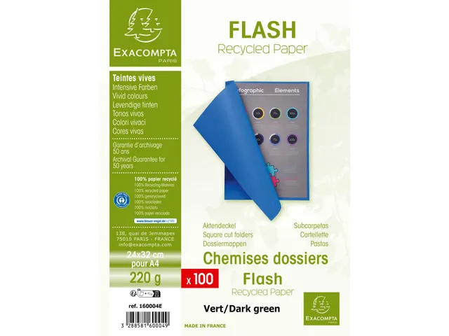 100 dossiermappen FLASH 220 100%gerecycleerd 24x32cm Groen
