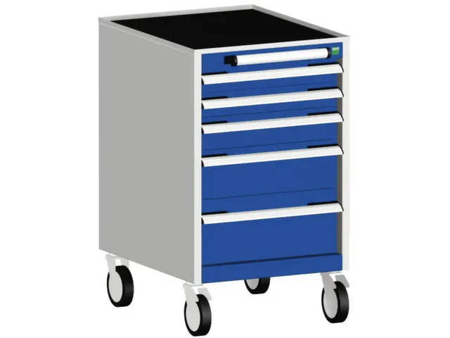 ladekast verrijdbaar 880x525x525mm 5laden RAL7035 front RAL5010