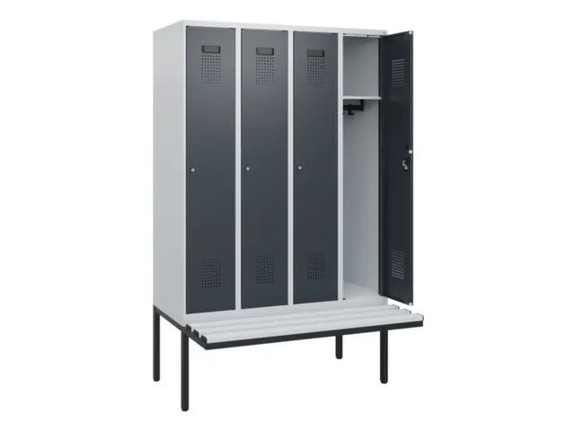 locker met bank,HxBxD 1950x1200x815mm,4vak,vak B 300mm,cilinderslot