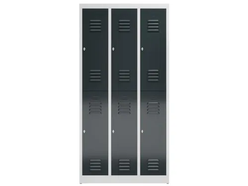 Dubbeldekse garderobekast 1800x870x500mm 3x2vak klink RAL7035 RAL7016