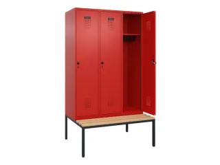 locker met bank,HxBxD 2120x1200x815mm,3vak,vak B 400mm,draaigrendel - 2