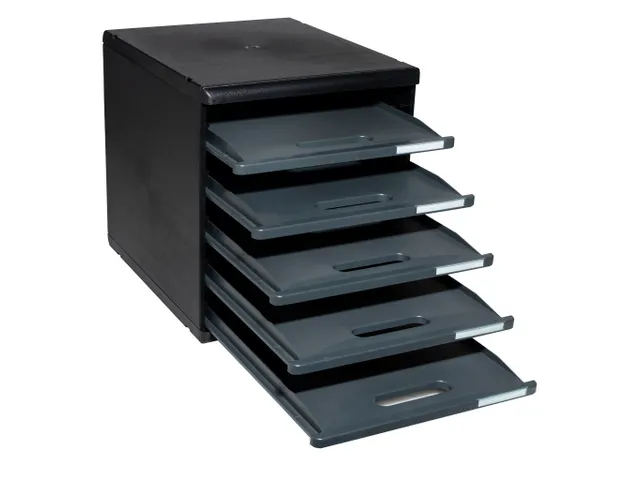 Exacompta Ladenblok Modulo met 5 Laden Open, Zwart/Grijs