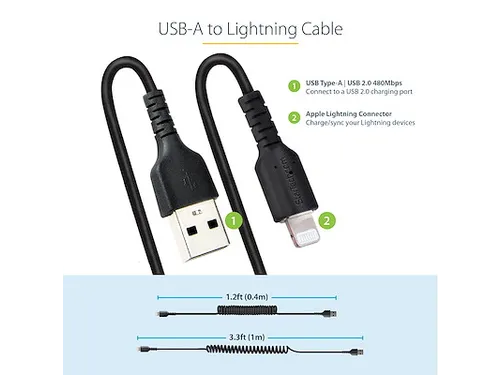 USB A naar Lightning Kabel 1 Meter Zwart, MFi Gecertificeerd, iPhone L