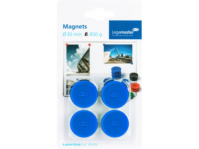 Magneet Legamaster 30mm 850gr blauw 4 stuks