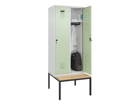 locker met bank,HxBxD 2120x800x815mm,2vak,vak B 400mm,draaigrendel