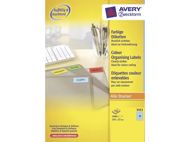etiket Avery ILK 105x37mm 100 vel 16 etiketten per vel blauw