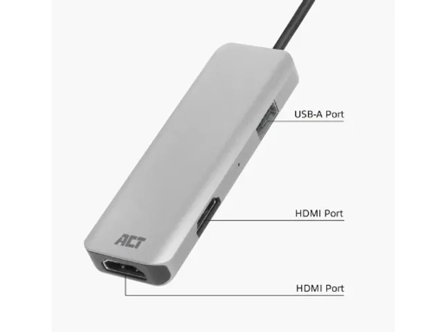 Adapter ACT USB-C 4K multiport voor 2 HDMI monitoren