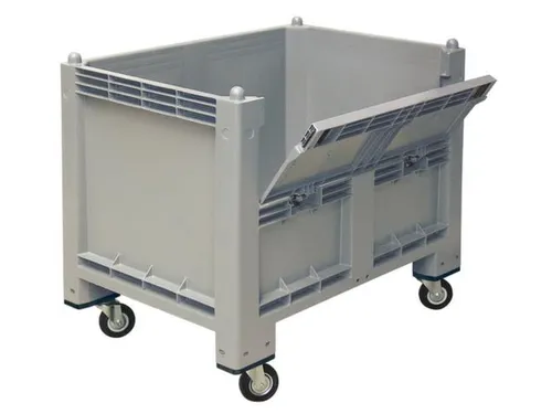Stapelcontainer Pp 850x1200x800mm 550 liter 4 Zwenkwielen klep Grijs