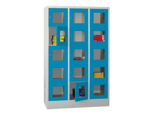 lockerkast,HxBxD 1850x1200x500mm,3x5vakken,RAL7035,front RAL5012