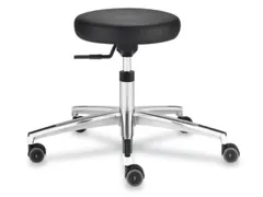 Kruk Esd 450-620mm Gasveer Voetkruis Aluminium Kunstleer Zwart Wielen