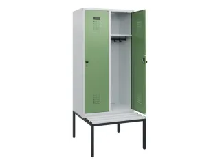 locker met bank,HxBxD 1950x800x815mm,2vak,vak B 400mm,draaigrendel - 1