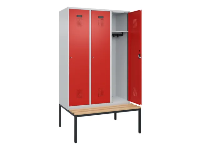 locker met bank,HxBxD 2120x1200x815mm,3vak,vak B 400mm,cilinderslot