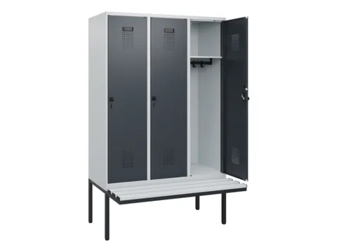 locker met bank,HxBxD 1950x1200x815mm,3vak,vak B 400mm,draaigrendel