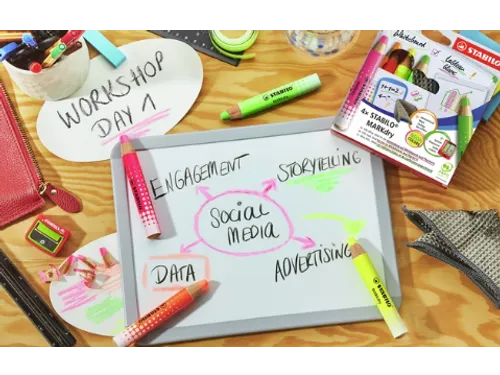 Whiteboardpotlood STABILO MARKdry 4 stuks neon kleuren