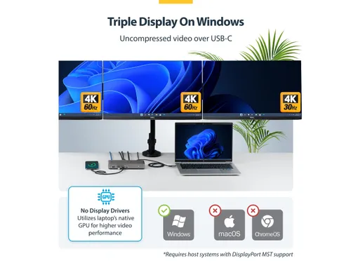 StarTech USB-C Docking Station 2x DP HDMI 4K60 100W PD
