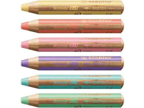 Kleurpotloden STABILO 880 woody slijper pastel assorti 6 stuks