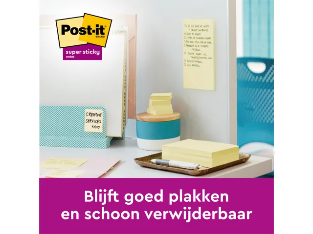 Memoblok 3M Post-it 622 Super Sticky 47.6x47.6mm geel 21 + 3 gratis