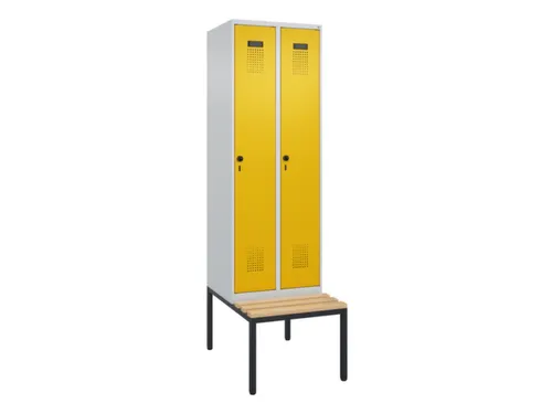 locker met bank,HxBxD 2120x600x815mm,2vak,vak B 300mm,draaigrendel