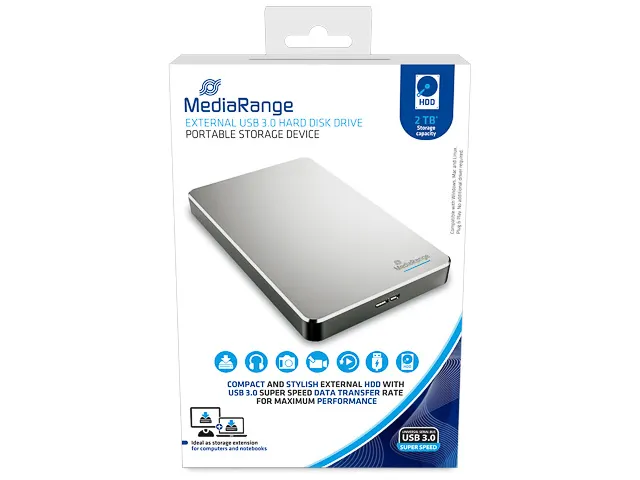 Mediarange Hdd Externe Harde Schrijf 2Tb Mr997 Usb 3.0 External Zilver