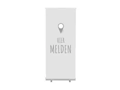 Roll-Banner 85x200 complete set met print "Hier Melden" Grijs