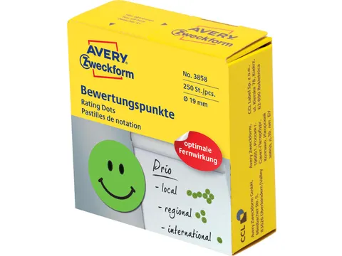 Avery rating dots diameter 19 mm 250 stuks smiley groen