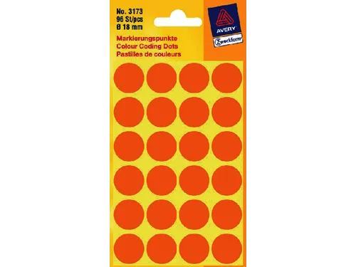 Etiket Avery Zweckform 3173 Rond Ø18mm Lichtoranje 96 Stuks