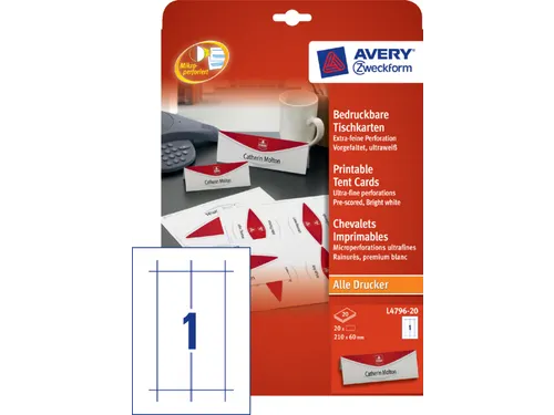 Tafelnaambord Avery L4796-20 210x60mm wit 20 stuks
