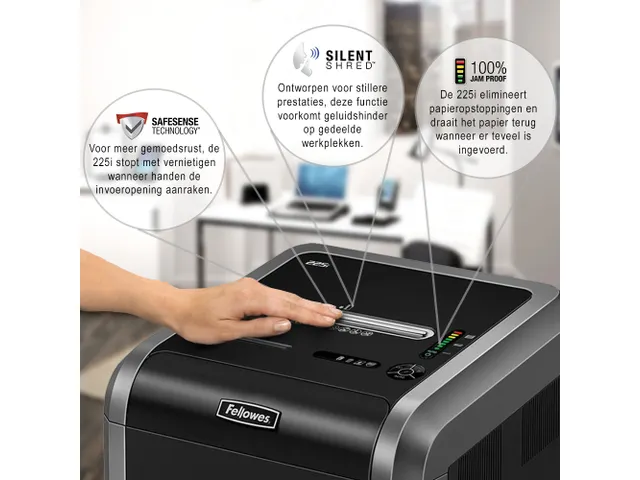 Papiervernietiger Fellowes 225i stroken 5.8mm P-2