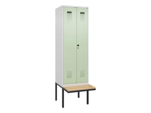 PBM-locker met bank,HxBxD 2120x600x815mm,2vak,vak B 300mm,draaigrendel