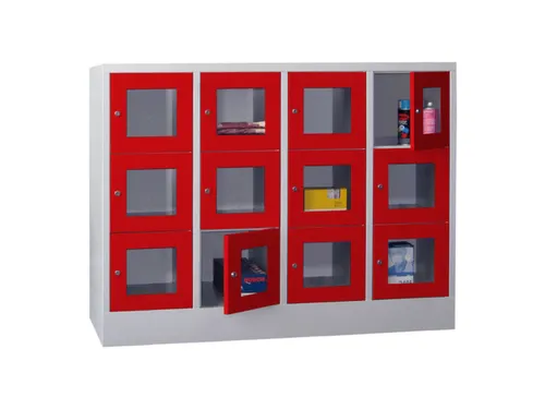 lockerkast,HxBxD 1187x1600x500mm,4x3vakken,RAL7035,front RAL3000
