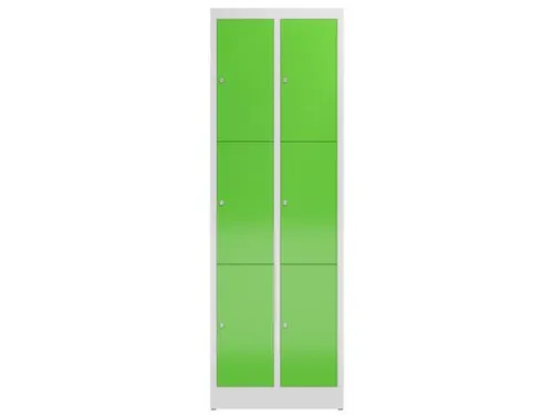 Lockerkast 1800x590x500mm 2x3 vakken cilinderslot, sokkel, RAL6018
