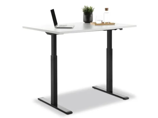 Elektrisch ihv bureau,HxBxD 700-1200x1200x800mm,blad wit,T-voet zwart